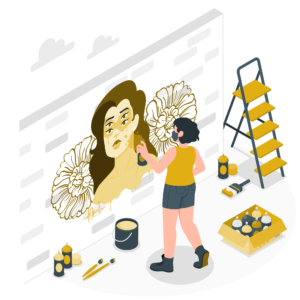 Illustration artiste qui réalise une peinture murale